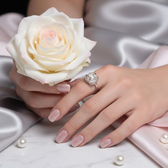 S925 Sterling Silver Adjustable Baroque Pearl Statement Ring Elegant Design - Picture 11 of 14